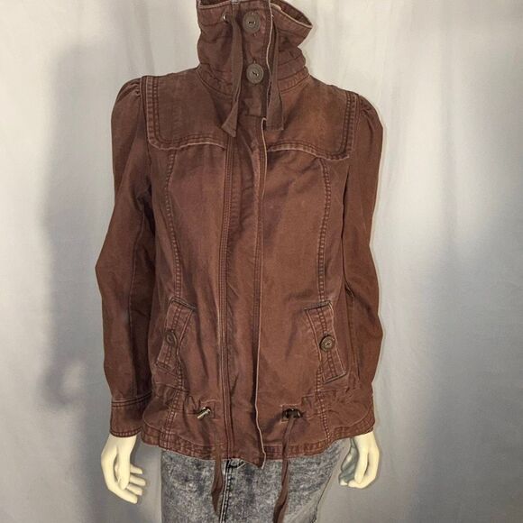 Y2K Mossimo Supply Co Brown Utility Jacket Women’s M | 2000s High Neck Zip Cargo - Picture 6 of 14